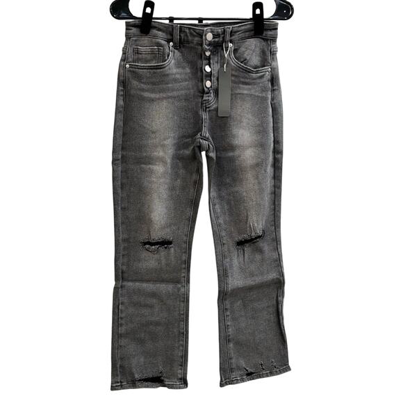 tractr Button Me Up High Rise Crop Grey Jeans Size 4/27 - Picture 1 of 6